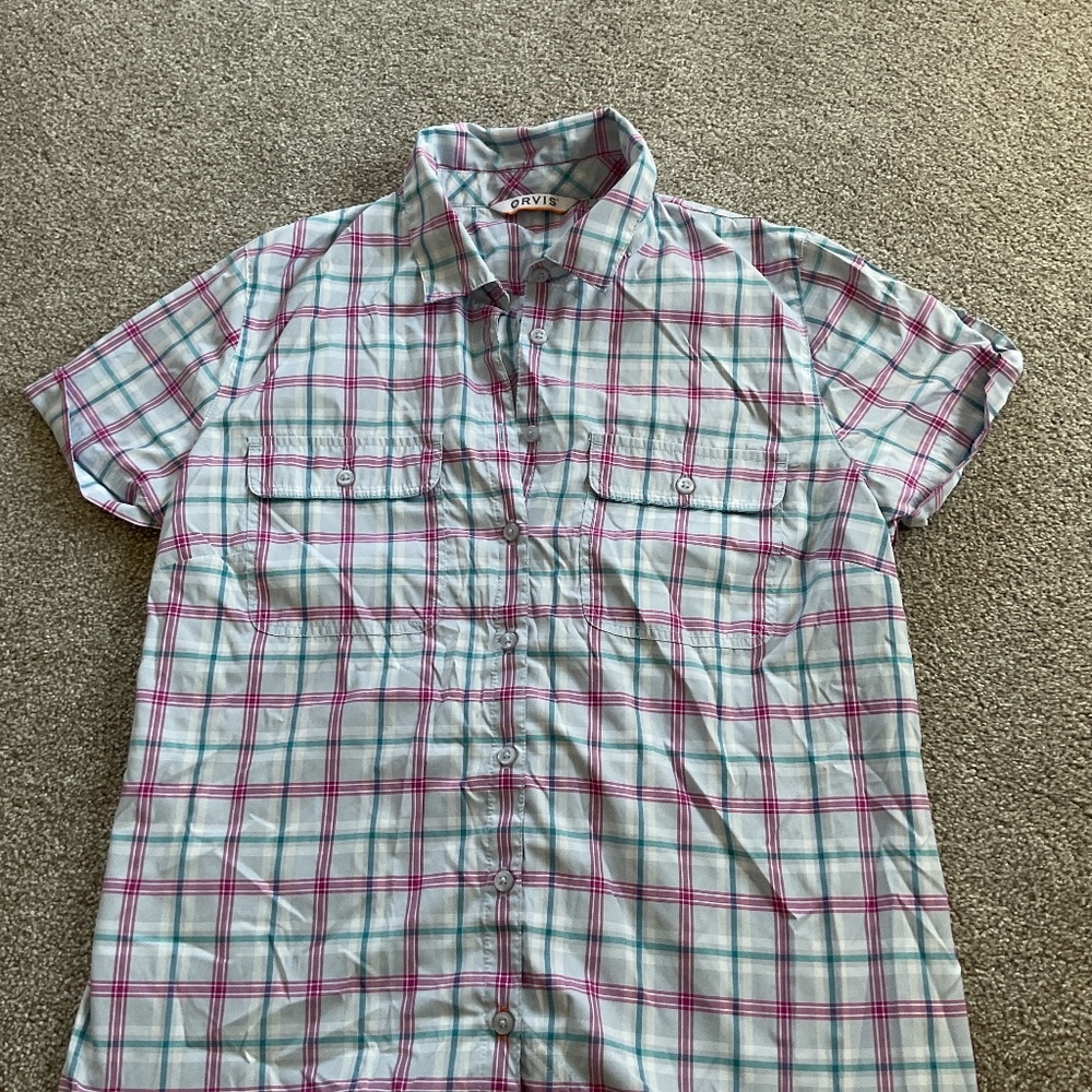Orvis Pink and Blue Plaid Button Down Shirt